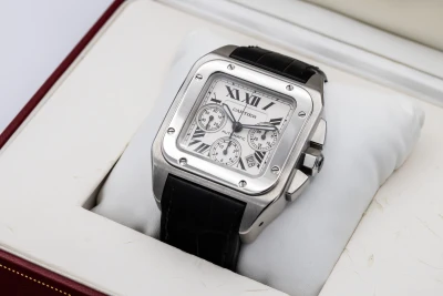 Cartier Santos 100XL 41mm Chronograph Black Leather W20090X8 2011