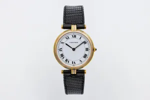 Cartier Vendome Tricolore 25mm 18ct Yellow Gold Black Leather 8100 Circa 1990s
