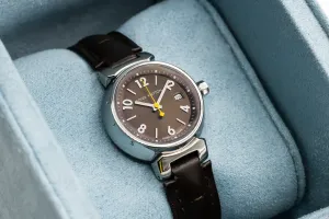 Louis Vuitton Tambour 34mm Brown Leather RC8730 Circa 2000s