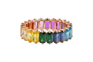 18ct Rose Gold Emerald Cut Rainbow Sapphire Full Eternity Band