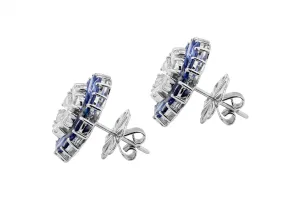 18ct White Gold Diamond & Sapphire Rose Cut Earrings 1.34cts 6.7g