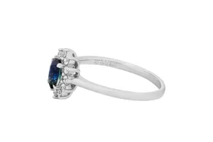 Oval Sapphire & Diamond Halo Ring in 18ct White Gold 0.56ct