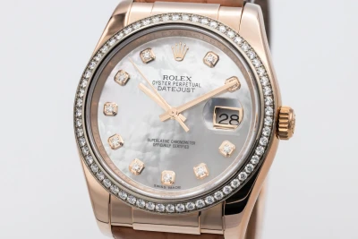 Rolex DateJust 36mm 18ct Rose Gold Brown Leather 116185 2016