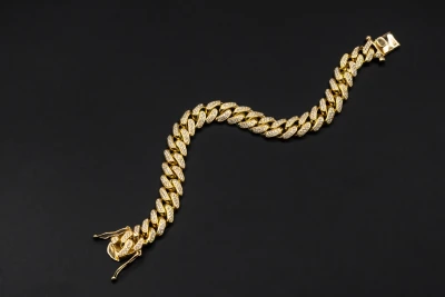 14ct Yellow Gold Diamond Cuban Bracelet 7cts VS