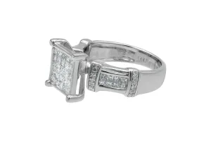 14ct White Gold Diamond Princess & Round Cut Pave Ring 1.48ct 5.8g
