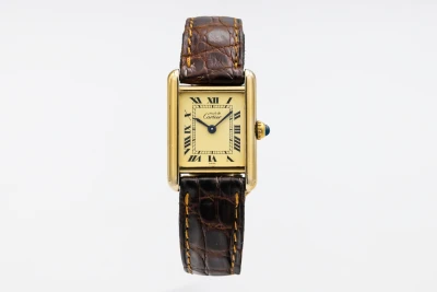 Cartier Tank Vermeil 20mm Silver Gold Plated Brown Leather 5057001 1993