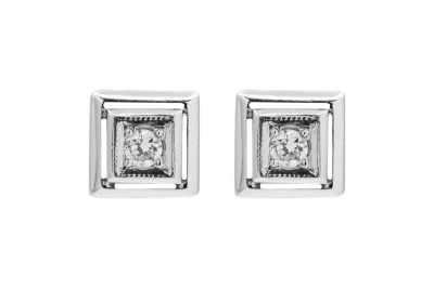 18ct White Gold Diamond Square Stud Earrings  0.10ct 3.2g