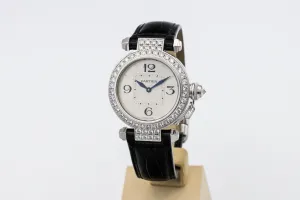 Cartier Pasha 32mm 18ct White Gold Black Leather WJ11924G/2813 Circa 2015