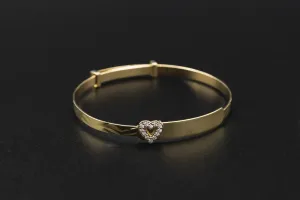 9ct Yellow Gold Cubic Zirconia Heart Baby Bangle 3.3g