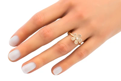 18ct Rose Gold Diamond Flower Ring 0.32ct 2.6g