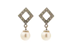 Fresh Water Pearl & Diamond Drop Down Set 0.72ct