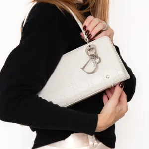 Christian Dior East West Off White Leather Cannage Bag