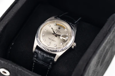 Rolex Day-Date 36mm Black Leather 18ct White Gold 1803 1874