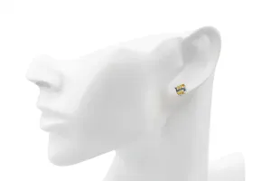 9ct Yellow/Blue/White Diamond Square Stud Earrings