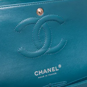 Chanel Classic Quilted Medium Double Flap Teal Lambskin Leather Bag
