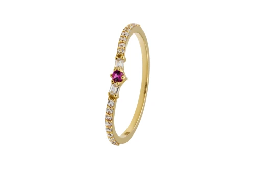 14ct Yellow Gold Pink & White Cubic Zirconia Trio Eternity Ring Size P 1g