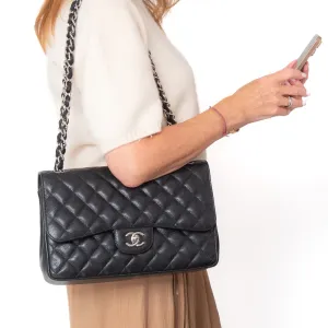 Chanel Black Caviar Leather Jumbo Double Flap Classic Bag
