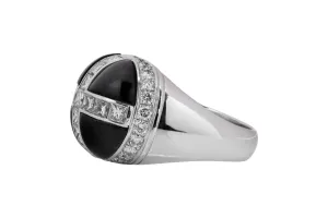 Garrard 18ct White Gold Diamond & Onyx Ring 1.62ct 13.1g