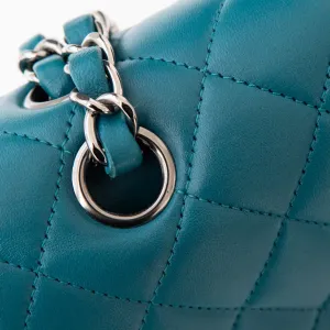 Chanel Classic Quilted Medium Double Flap Teal Lambskin Leather Bag
