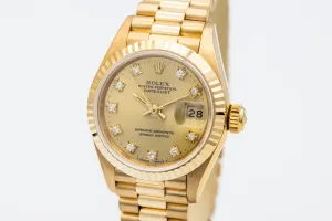 Rolex Lady DateJust 26mm 18ct Yellow Gold Presidential 69178 1989
