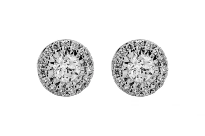 9ct White Gold Diamond Halo Stud Earrings 0.88ct