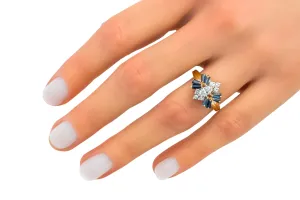 14ct Yellow Gold Cluster Design Diamond & Sapphire Ring 0.36ct 4.6g