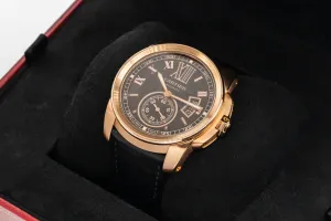 Cartier Calibre De Cartier 42mm Black Leather W7100007 Circa 2010
