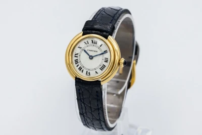 Cartier Ellipse Vintage Ladies 24mm  18ct Yellow Gold Leather 78091 Circa 1970s