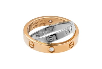 Cartier LOVE Double Ring Diamond Rose & White Gold Ring Size 47