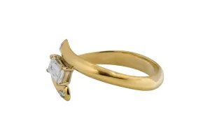 14ct Yellow Gold Diamond Emerald & Round Cut Ring 0.48ct