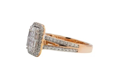18ct Rose Gold Princess, Baguette & Round Brilliant Diamond Engagement Ring 1.74ct