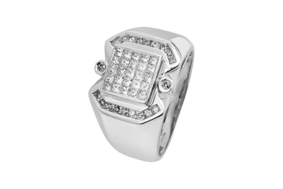 14ct White Gold Mens Princess Cut Diamond Ring 0.85ct 9.2g