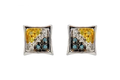 9ct Yellow Gold Diamond Stud Earrings 0.10ct White, Yellow & Blue Diamonds