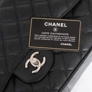 Chanel Black Caviar Leather Jumbo Double Flap Classic Bag
