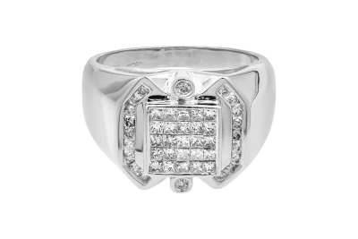 14ct White Gold Mens Princess Cut Diamond Ring 0.85ct 9.2g