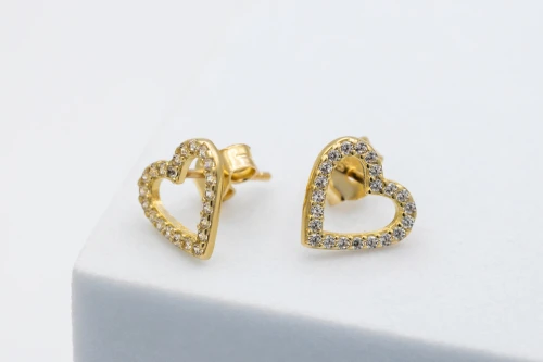9ct Yellow Gold Large Cubic Zirconia Heart Stud Earrings 1.2g