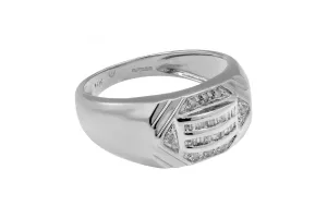 14ct White Gold Diamond Double Row Baguette Mens Ring 0.23ct 5.3g
