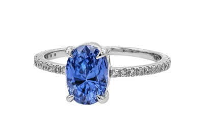 Oval Blue Sapphire Ring with Diamond Shoulders in 18ct White Gold