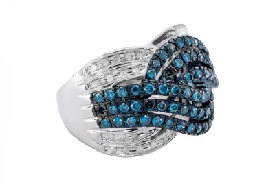 9ct White Gold Blue & White Diamond Crossover Statement Ring