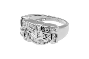 9ct White Gold Diamond Baguette Woven Design Ring 4.8g