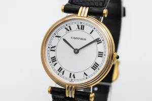 Cartier Vendome Tricolore 25mm 18ct Yellow Gold Black Leather 8100 Circa 1990s