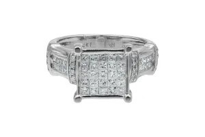 14ct White Gold Diamond Princess & Round Cut Pave Ring 1.48ct 5.8g
