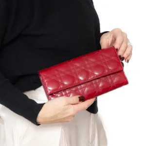 Dior Red Patent Leather Cannage Lady Dior Wallet On Chain Bag