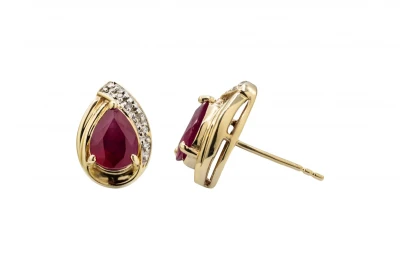 9ct Yellow Gold Ruby & Diamond Stud Earrings 0.005ct