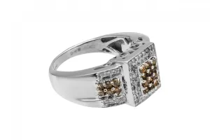 14ct White Gold White & Chocolate Diamond Square Mens Ring 0.98ct