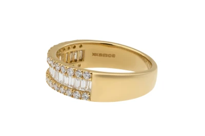9ct Yellow Gold Baguette & Round Diamond Ring 1.15ct
