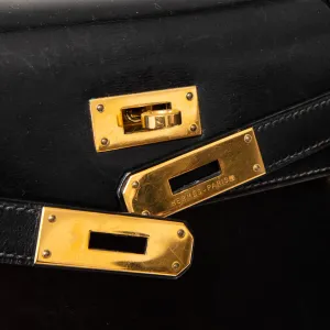 Hermes Kelly 28 Black Box Leather Bag 1996