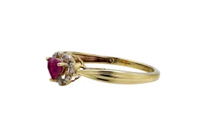 9ct Yellow Gold Heart Shaped Halo Ruby & Diamond Ring 0.8ct