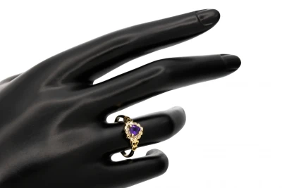 9ct Yellow Gold Amethyst & Diamond Heart Shaped Ring 0.12ct