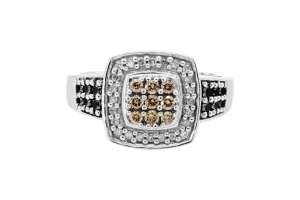 14ct White Gold Cognac, White & Black Mens Diamond Ring 0.70ct